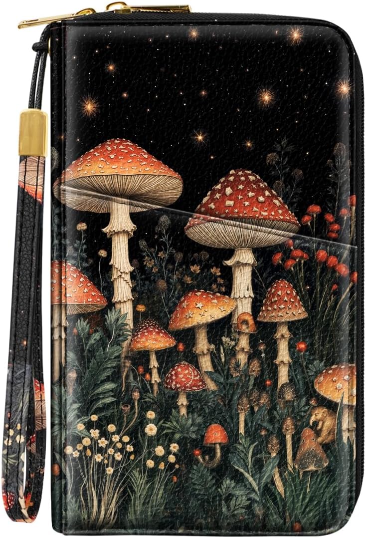 Simikol Family Passport Holder Wallet RFID Blocking Document Organizer PU Leather Mulit-purpose Travel Wallet Credit Cards Case for Women Men, Mushroom - Image 1